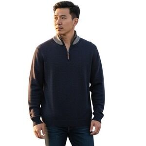 Goodfellow & Co Cotton Quarter Zip Pullover Sweater Navy Blue Size M Versatile